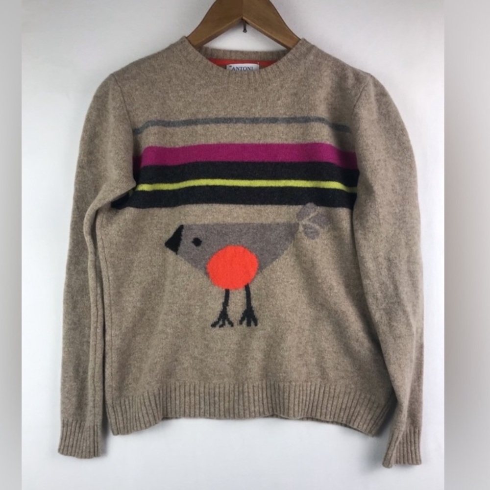 Antoni and Alison Beige Sweater with Bird Design